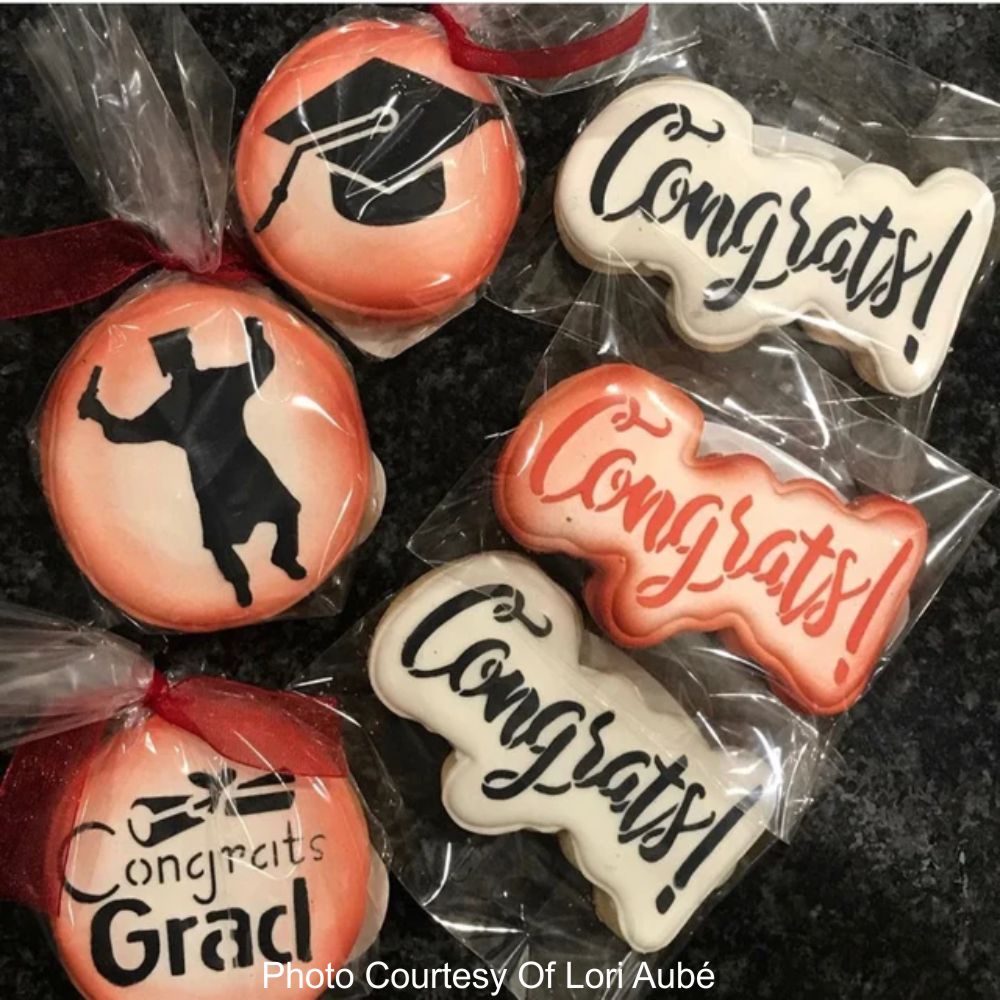 Graduation Cookies using Graduation Cookie Stencils decorated by Lori Aube