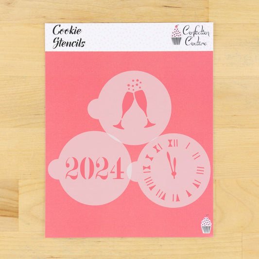 2024 New Year's Even Round Cookie Stencil 3 Piece Set