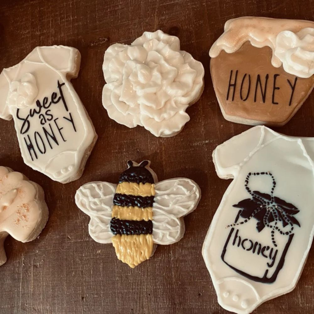 Sweet as Honey Baby Shower cookies using  Cookie Stencil Bundle