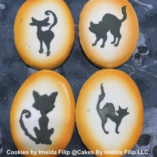 iced cookies for Halloween using Black Cat Cookie Stencils