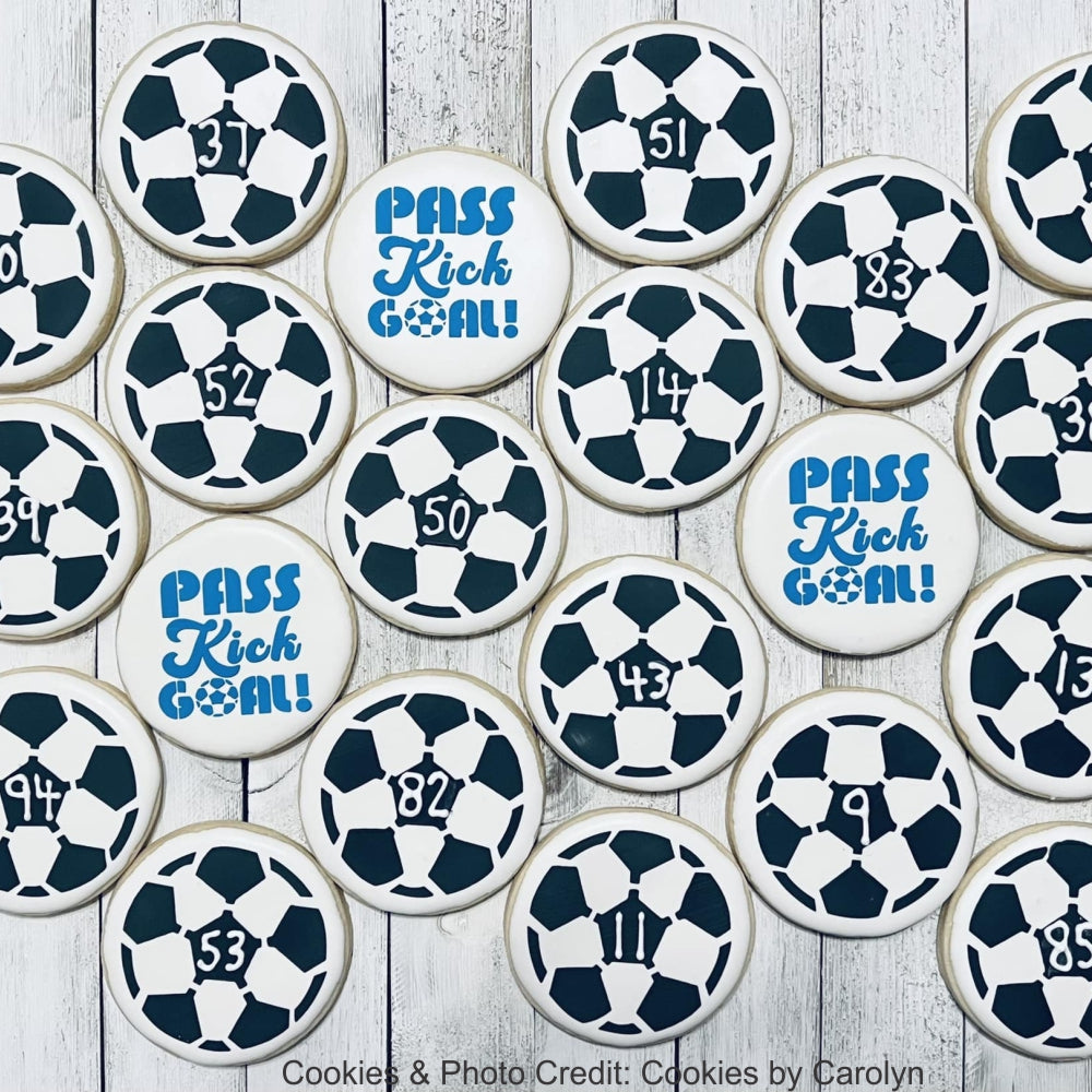 soccer cookies by cookies by carolyn using soccer cookie stencil from confection couture 