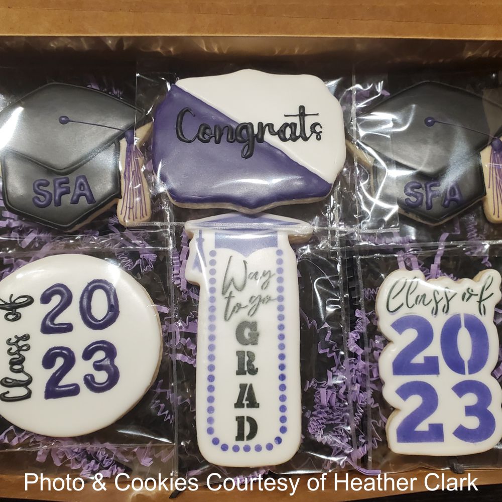 Graduation Cookie Stencils iced and airbrushed onto cookies by Heather Clark