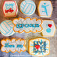 Volleyball Cookies decorated by Priscilla Gregory using volleyball cookie stencils by confection couture