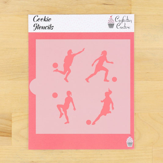 Female Soccer Players Cookie Stencil
