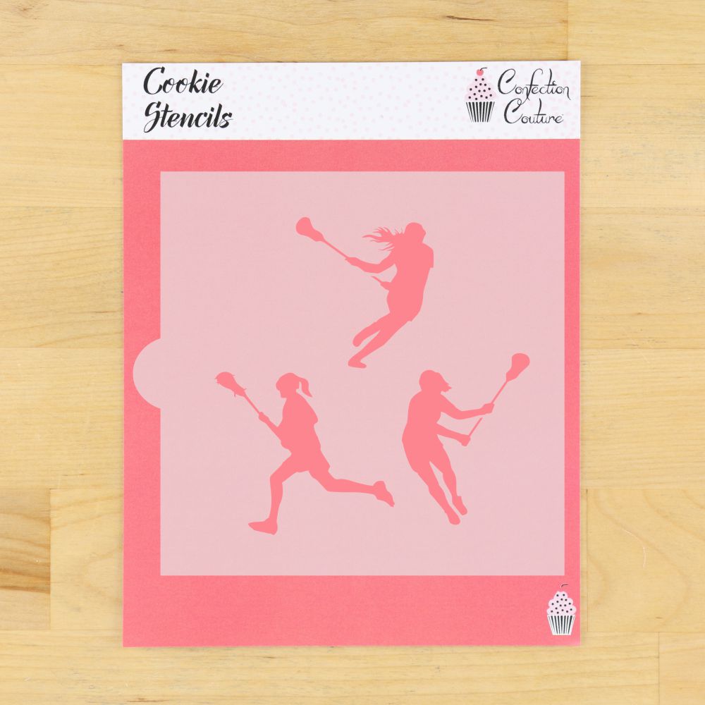 Female Lacrosse Players Cookie Stencil