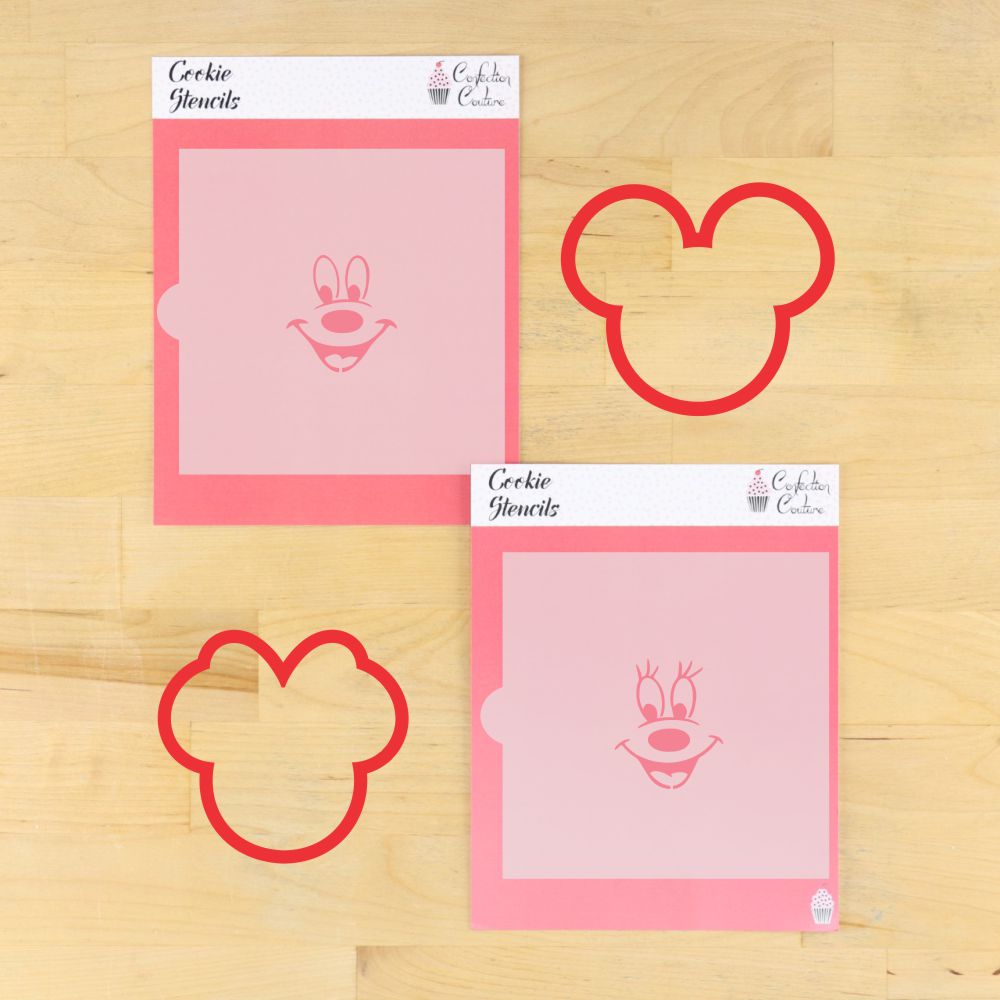 Mickey and Minnie Mouse Cookie Stencil with matching Minnie Mouse Cookie Cutter
