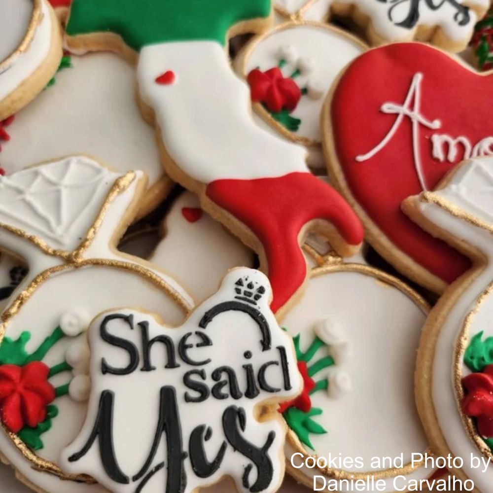 She Said Yes Italian Themed Cookies decorated by Danielle Carvalho