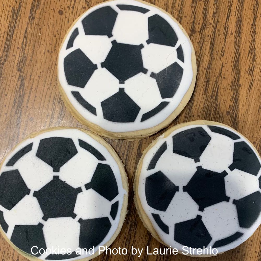 Soccer Cookies using Soccer Ball Cookie Stencils by Laurie Strehlo