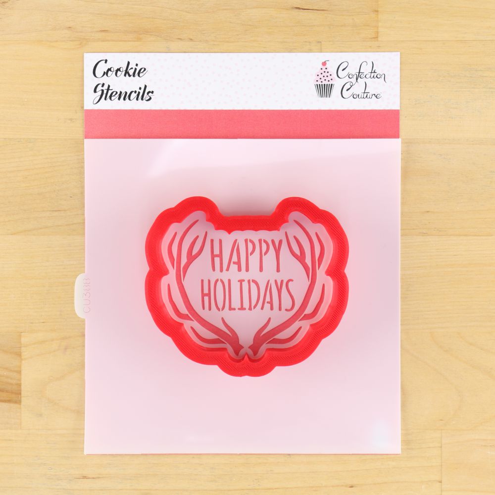Happy Holidays Message Cookie Stencil with Matching Cookie Cutter