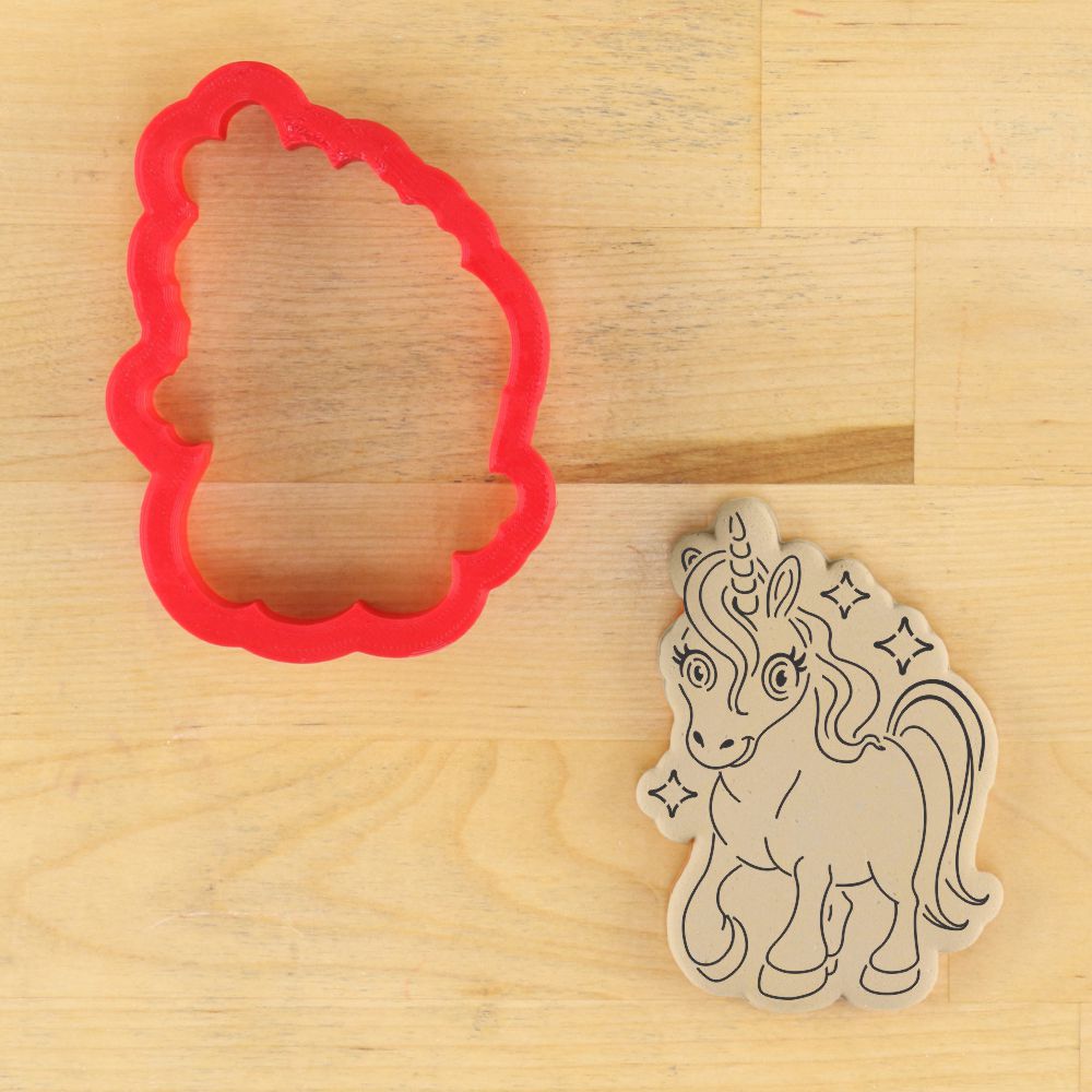 Unicorn cookie stencil with matching unicorn cookie cutter