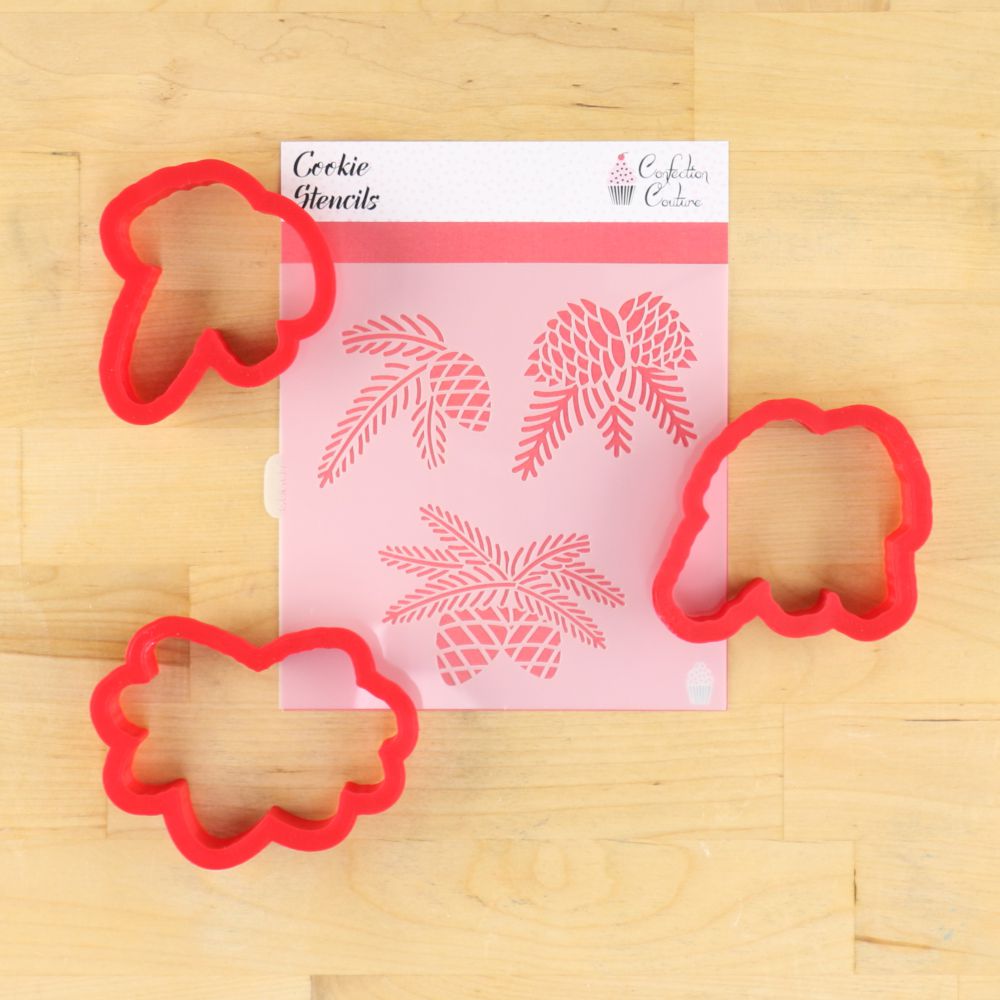 Pine Boughs Cookie Stencil With Three Matching Pine Boughs Cookie Cutters