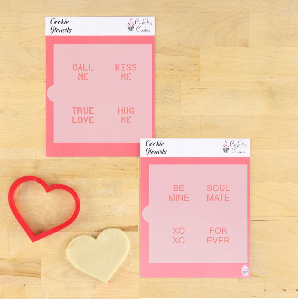 Conversation Hearts Cookie Stencil with matching Heart Cookie Cutter