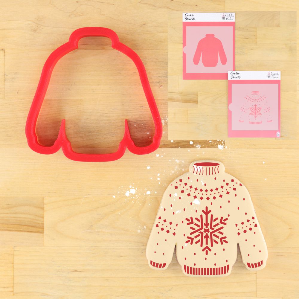 Christmas Sweater Cookie Cutter with Matching Christmas Sweater Cookie Stencil