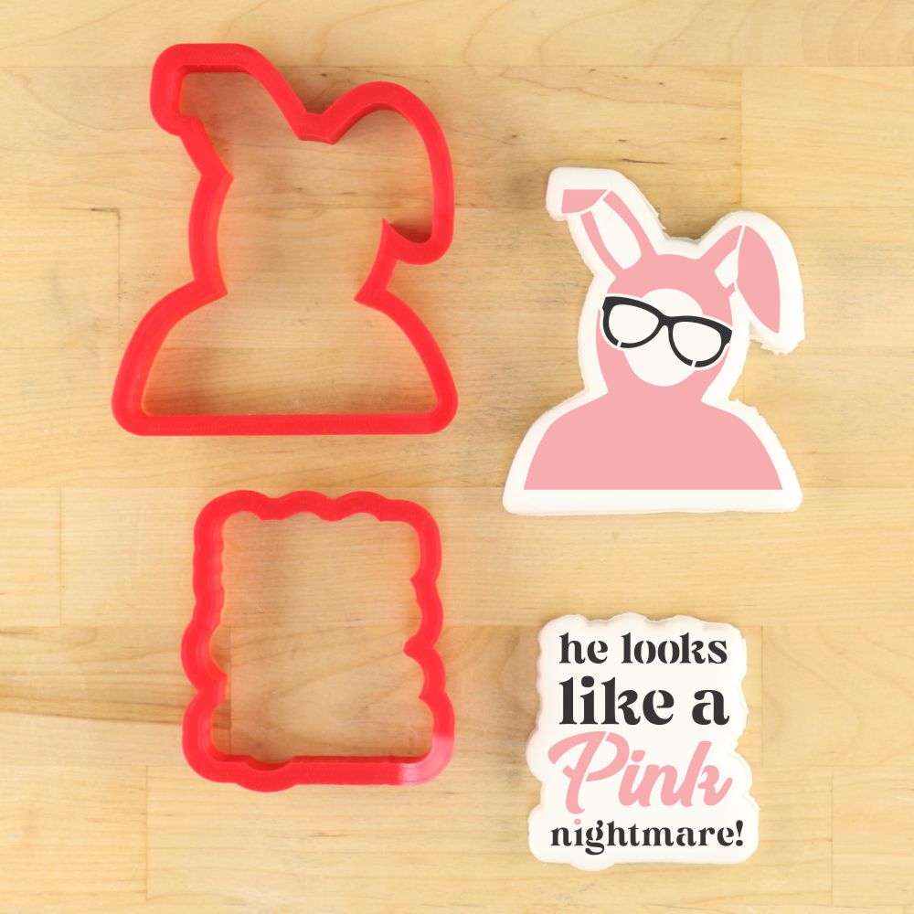 Pink Nightmare Cookie Stencil Set For A Christmas Story themed cookies with matching cookie cutter set