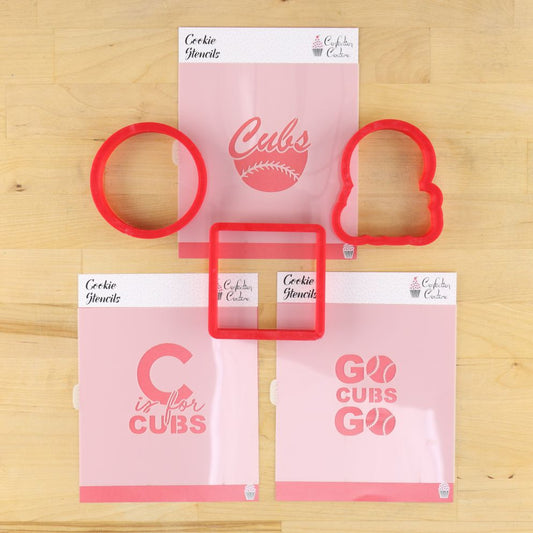 C is for Cubs Baseball Cookie Stencil Set with matching cookie cutters