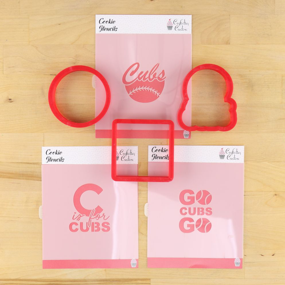 C is for Cubs Baseball Cookie Stencil Set with matching cookie cutters