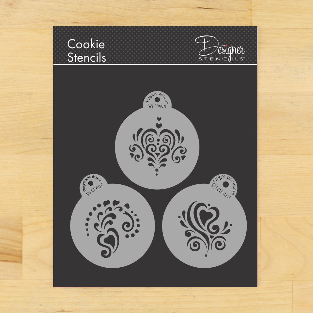 Amore Round Cookie Stencil Set by Designer Stencils
