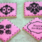 birthday cookies stenciled with Damask Accents Cake and Cookie Stencil by Designer Stencils