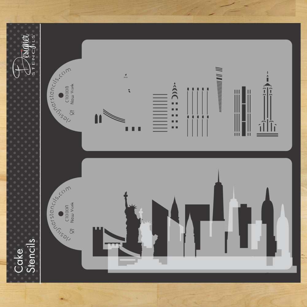 New York City Detailed Skyline Cake Stencil Side by Designer Stencils