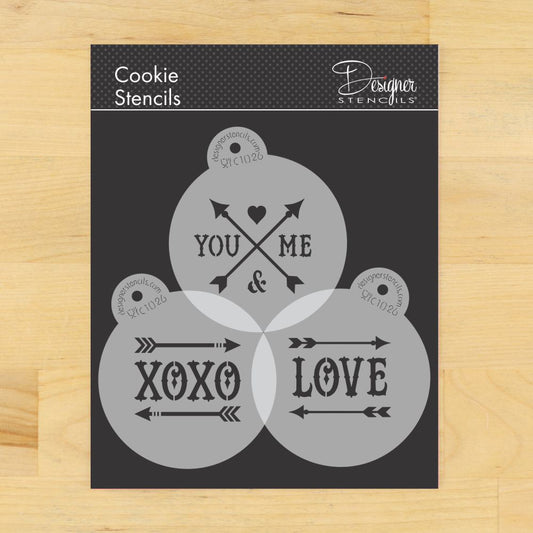 LOVE and Arrows Round Cookie Stencil Set by Designer Stencils