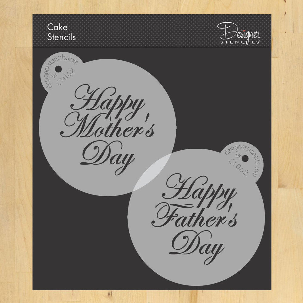 Script Happy Mother's and Father's Day Cake Stencil Set by Designer Stencils
