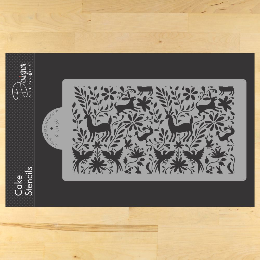 Otomi Animals Allover Cake Stencil Side by Designer Stencils