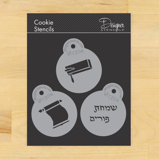 Purim Symbols Round Cookie Stencil Set by Designer Stencils