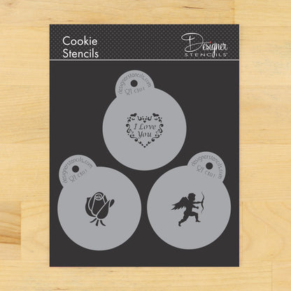 I Love You Round Cookie Stencil Set by Designer Stencils Small