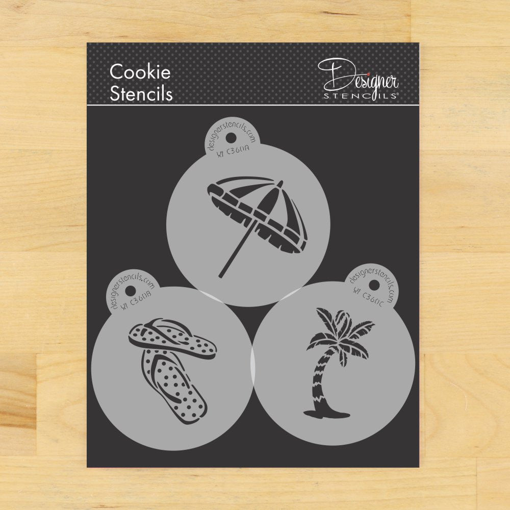 Beach Round Cookie Stencil Sets by Designer Stencils 3 Inch Set