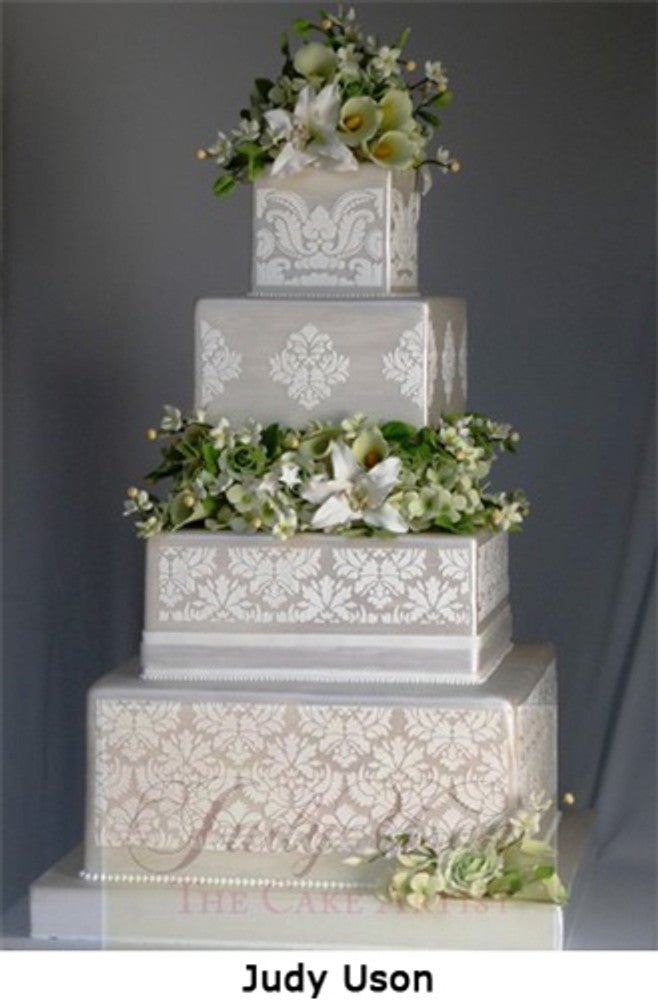 Wedding Cake by Judy Uson using Damask Tier 5 Cake Stencil Side Set by Designer Stencils