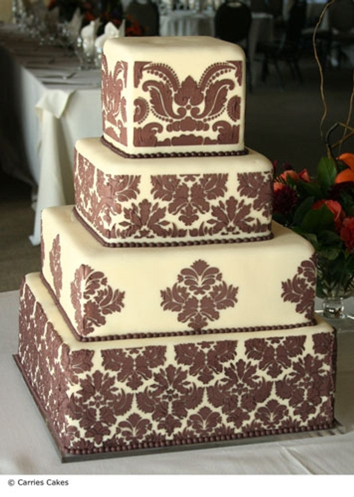 Wedding Cake by Carries Cakes using Damask Tier 5 Cake Stencil Side Set by Designer Stencils