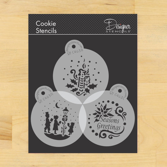 Seasons Greetings Round Cookie Stencil Set by Designer Stencils