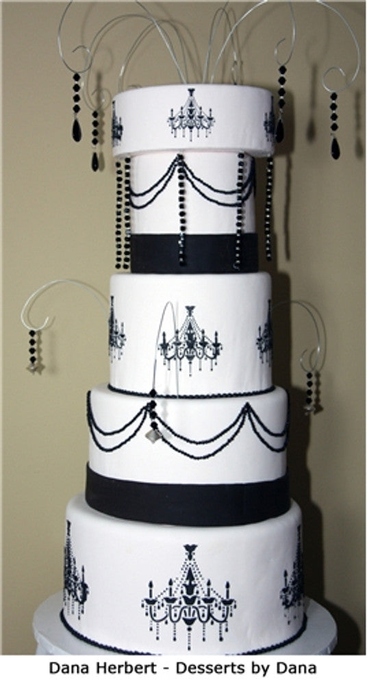 5 Tiered cake stenciled in black using Chandelier Cake Stencil Side Set by Designer Stencils