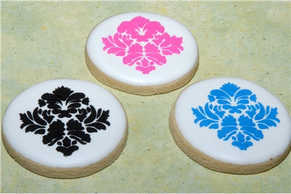 stenciled cookies using Damask Accents Cake and Cookie Stencil by Designer Stencils