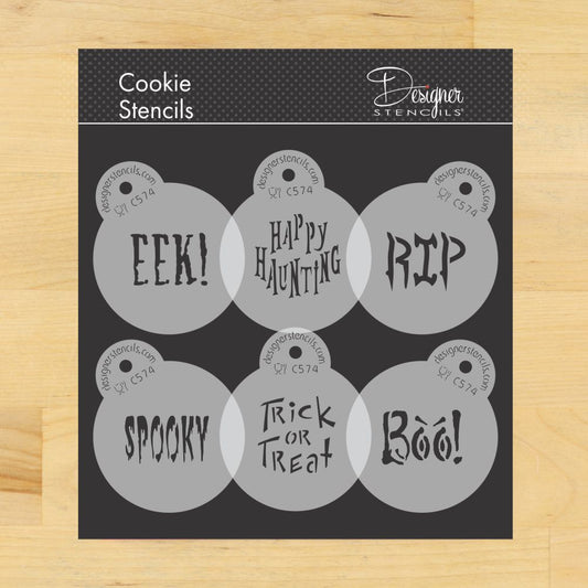Halloween Sayings Round Cookie Stencil Set by Designer Stencils