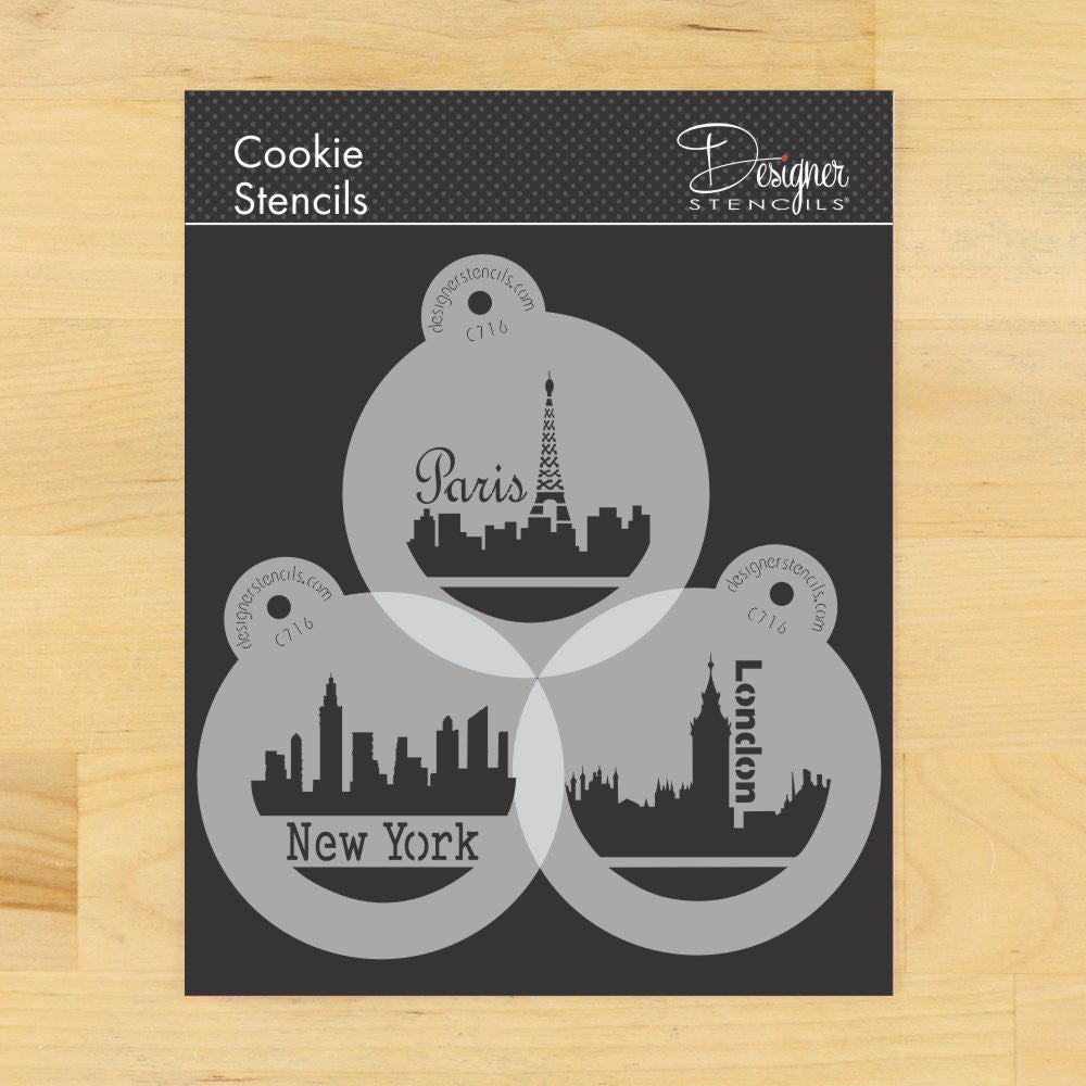 City Skylines Round Cookie Stencil Set by Designer Stencils