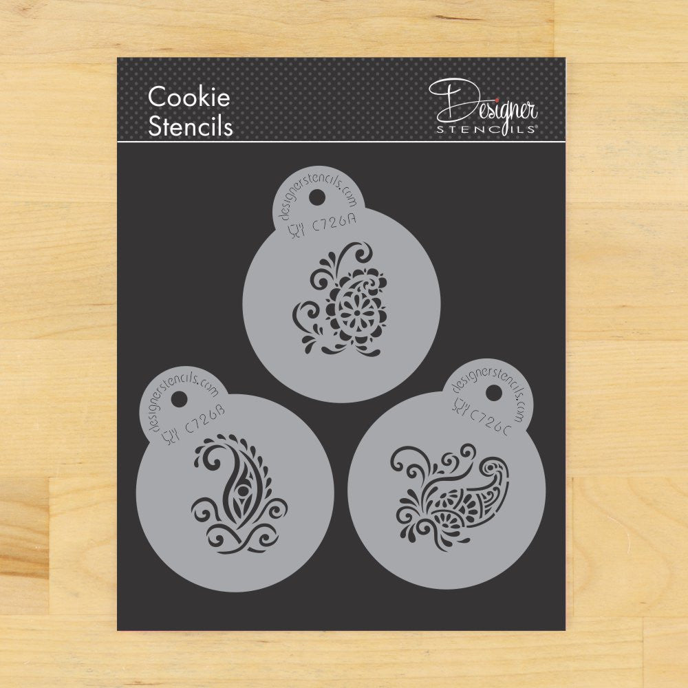 Silk Paisley Round Cookie Stencil Sets by Designer Stencils 2" size