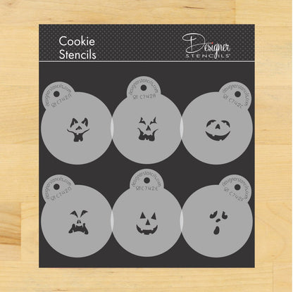 Jack-O-Lantern Halloween Faces Round Cookie Stencil Set by Designer Stencils