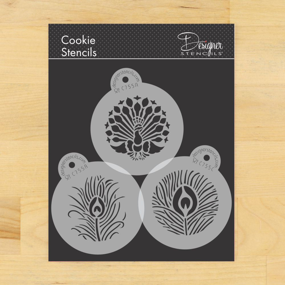 Peacock Round Cookie Stencil Set by Designer Stencils