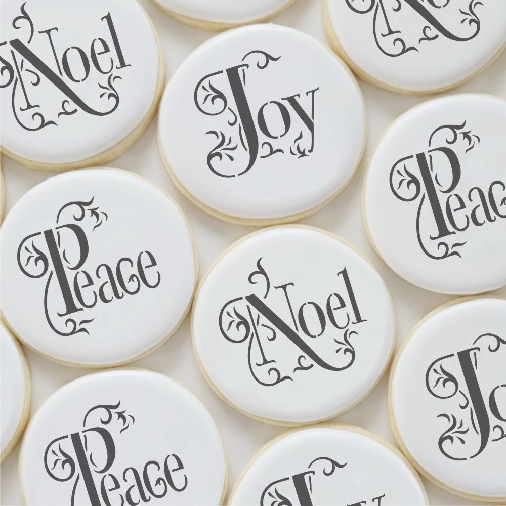 Joy, Noel, Peace Cookie and Cupcake Stencil Set by Designer Stencils