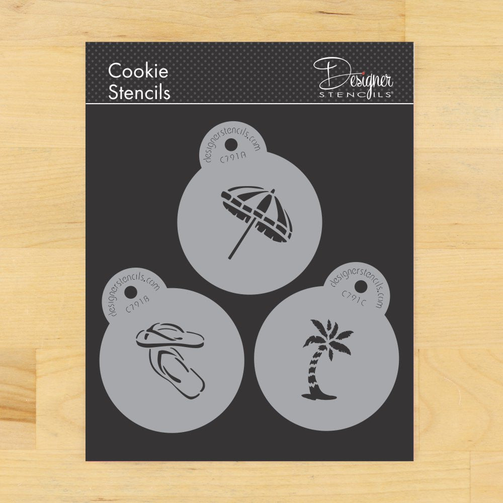 Beach Round Cookie Stencil Sets by Designer Stencils 2 Inch Set
