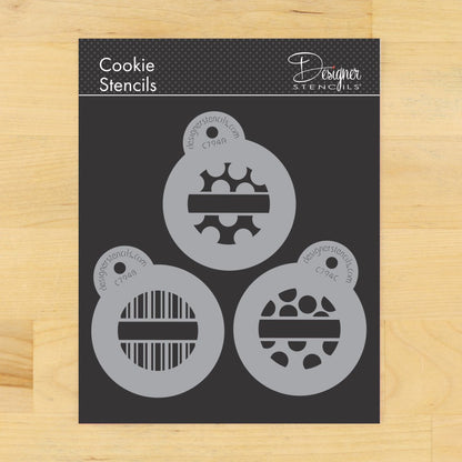 Polka Dots and Stripes Round Cookie Stencil Sets by Designer Stencils 2 Inch Set