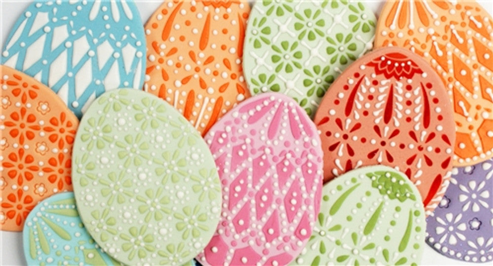 Faberge Easter Egg Cookies using Faberge Easter Egg Cookie Stencil Set by Designer Stencils