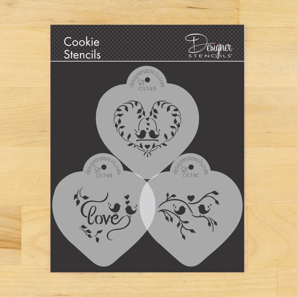 Love Birds Heart Shaped Cookie Stencil Set by Designer Stencils