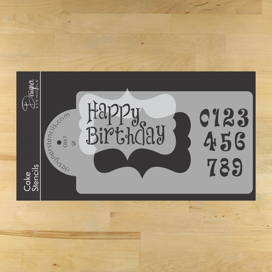 Happy Birthday Plaque Cake Stencil Set by Designer Stencils