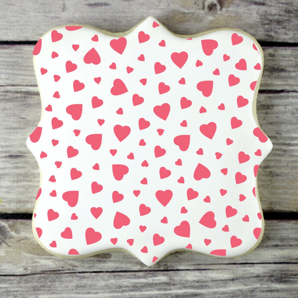 Mini Heart Cookie Stencil on a royal iced cookie by Designer Stencils - sample