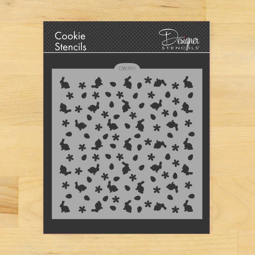 Bunnies and Flowers Miniprint Cookie Stencil by Designer Stencils