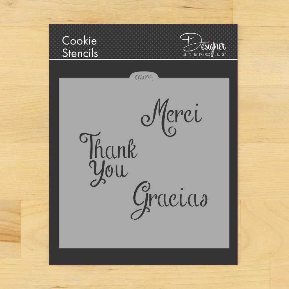 Merci Thank You and Gracias Cookie Stencil by Designer Stencils