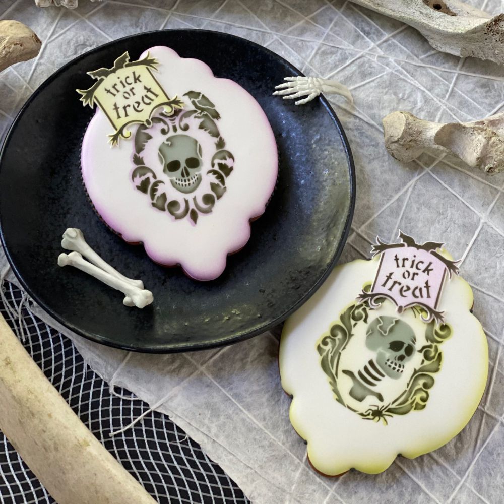 Halloween Cookie Stencils by Julia Usher airbrushed onto cookies