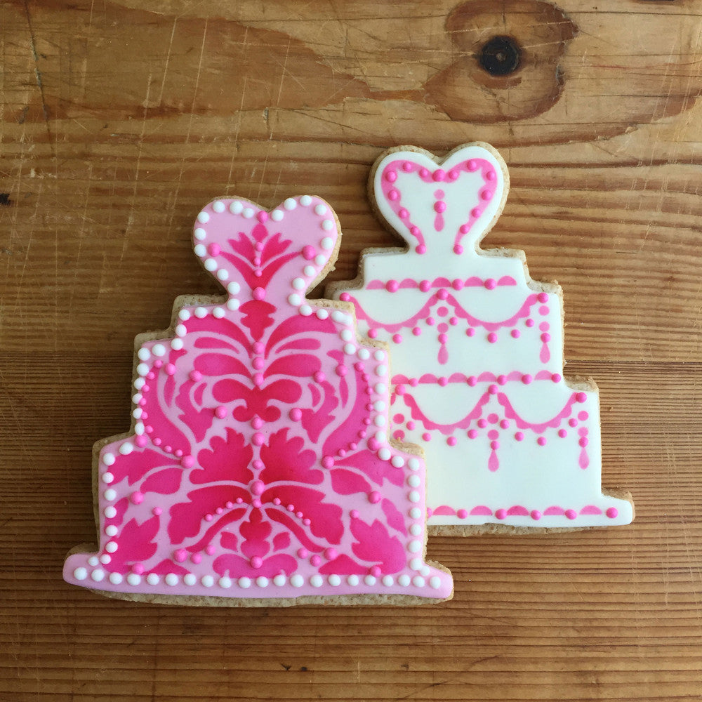 Wedding Cake Cookie Stencil and Cutter Set Cookies
